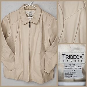 Cream Ivory Off White Leather Moto Jacket Muted Neutral | Tribeca Studios 18W